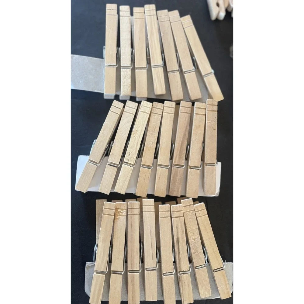 Vtg 75 Piece Lot Wood Metal Springs Clothes Pins Woode + 6 Plastic Laundry Hooks